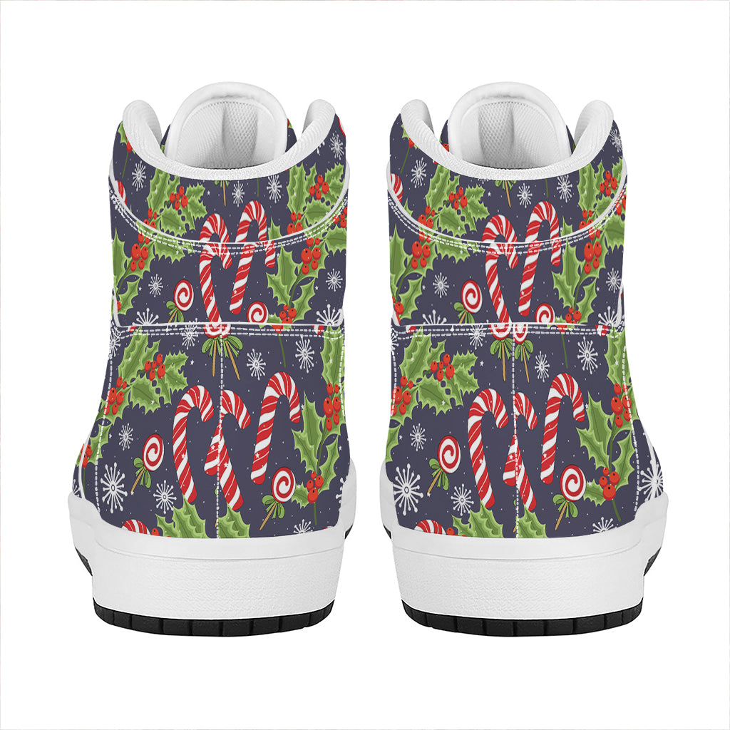 Christmas Berry And Candy Pattern Print High Top Leather Sneakers