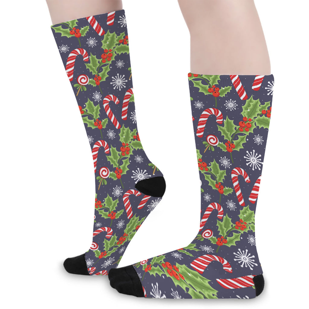 Christmas Berry And Candy Pattern Print Long Socks
