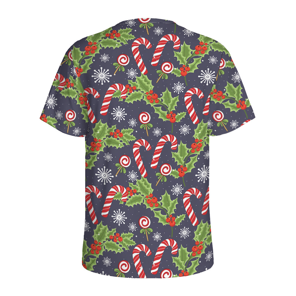 Christmas Berry And Candy Pattern Print Men's Sports T-Shirt