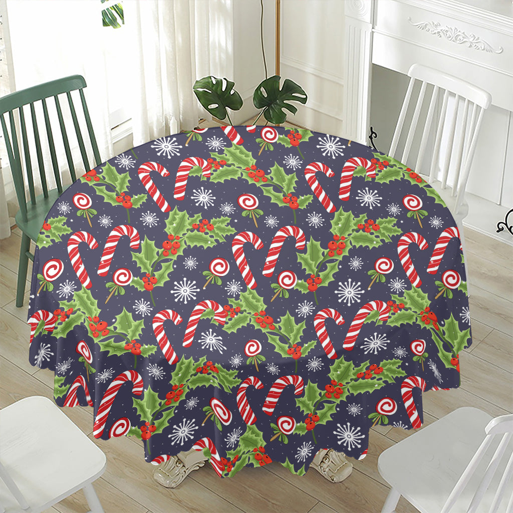 Christmas Berry And Candy Pattern Print Waterproof Round Tablecloth