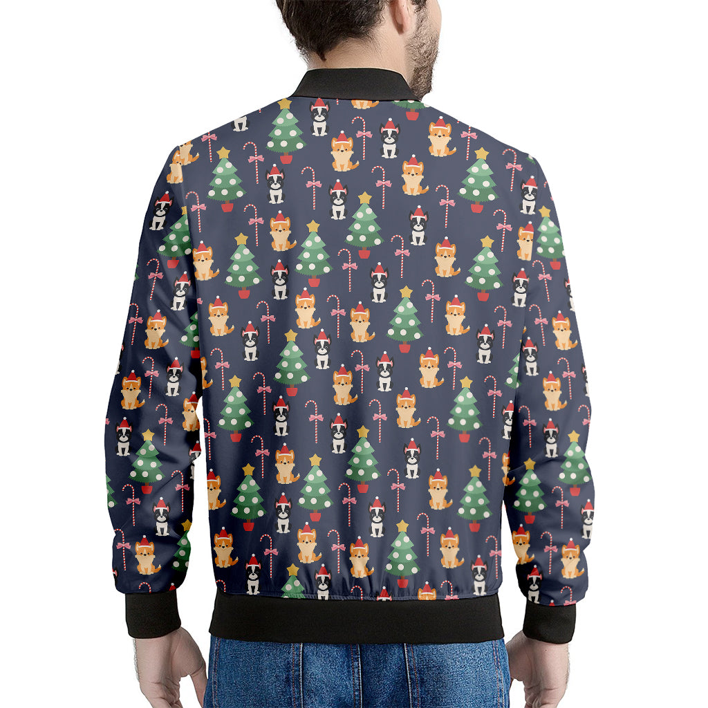 Christmas Boston Terrier And Corgi Print Men's Bomber Jacket