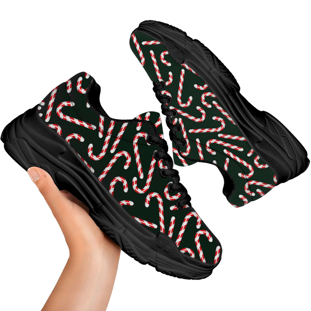 Christmas Candy Cane Pattern Print Black Chunky Shoes