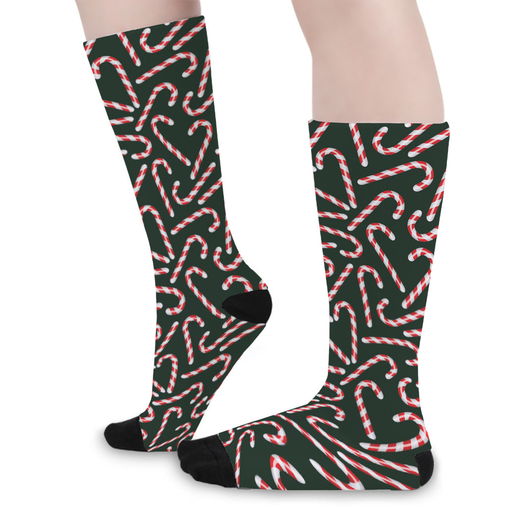 Christmas Candy Cane Pattern Print Long Socks