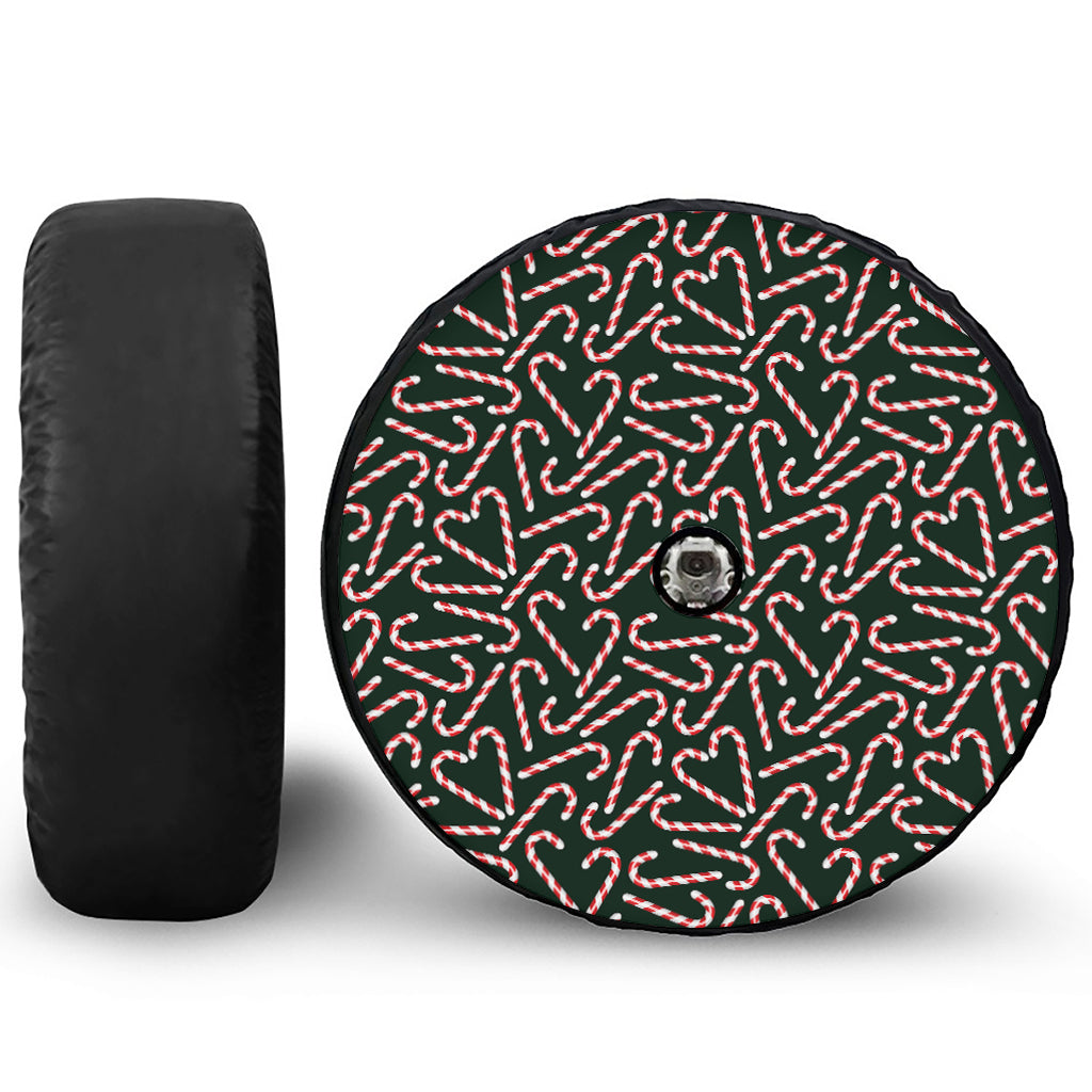 Christmas Candy Cane Pattern Print Tire Cover With Camera Hole