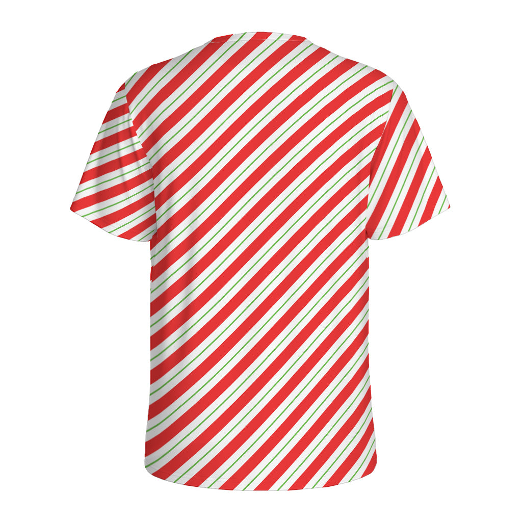 Christmas Candy Cane Stripe Print Men's Sports T-Shirt
