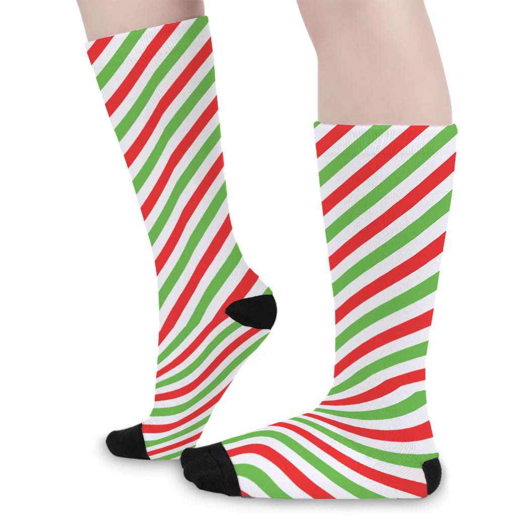 Christmas Candy Cane Striped Print Long Socks