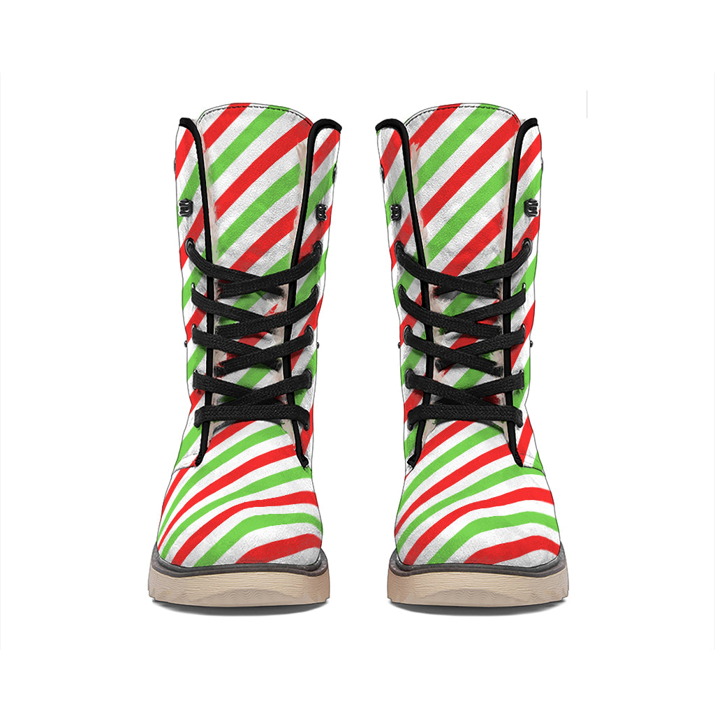 Christmas Candy Cane Striped Print Winter Boots