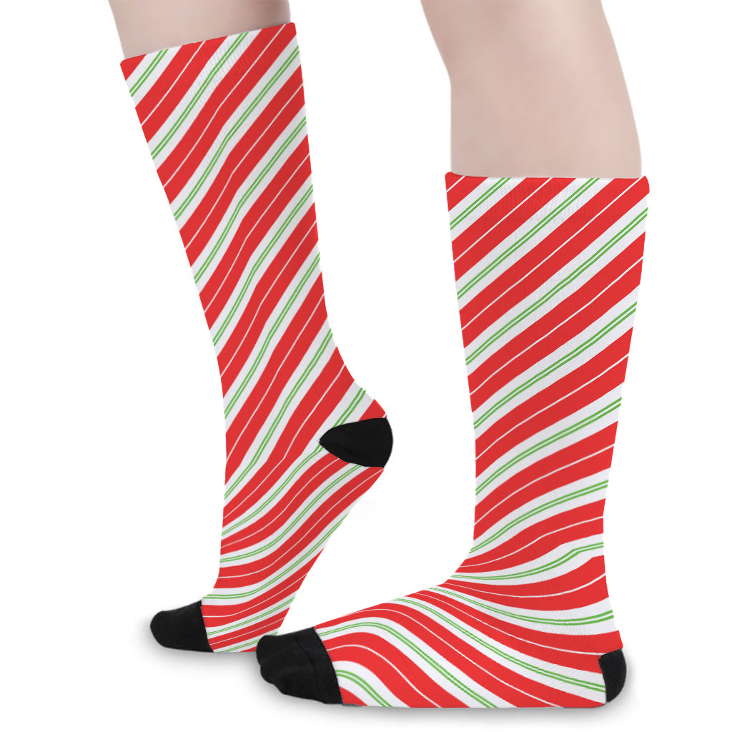 Christmas Candy Cane Stripes Print Long Socks