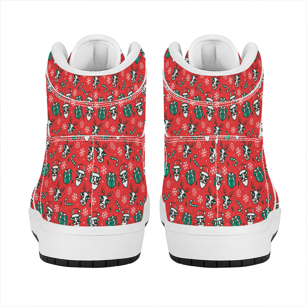 Christmas Cow Pattern Print High Top Leather Sneakers
