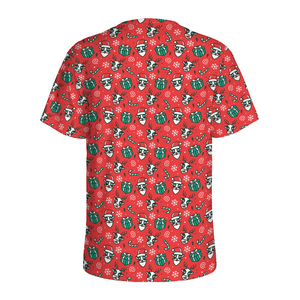 Christmas Cow Pattern Print Men's Sports T-Shirt