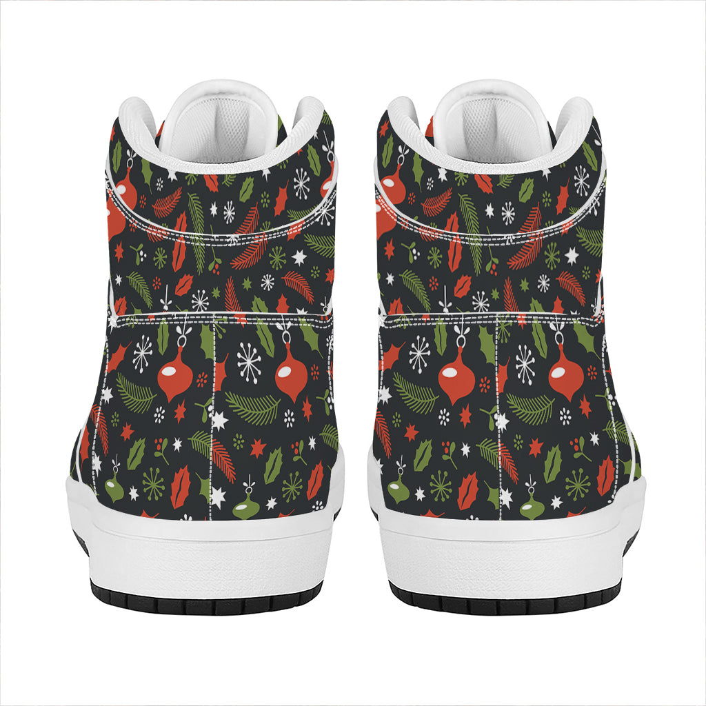 Christmas Decorations Pattern Print High Top Leather Sneakers