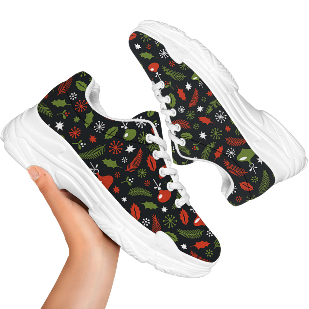 Christmas Decorations Pattern Print White Chunky Shoes