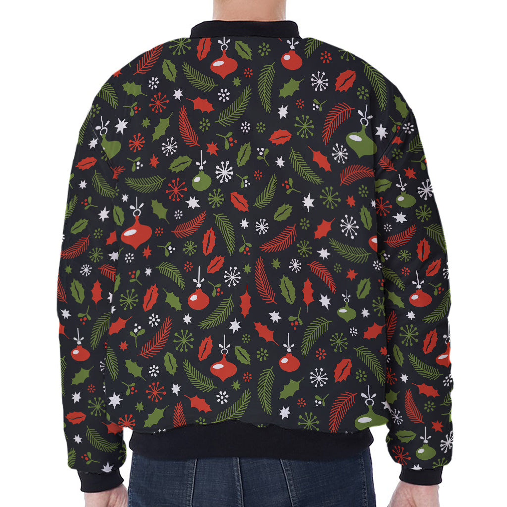 Christmas Decorations Pattern Print Zip Sleeve Bomber Jacket