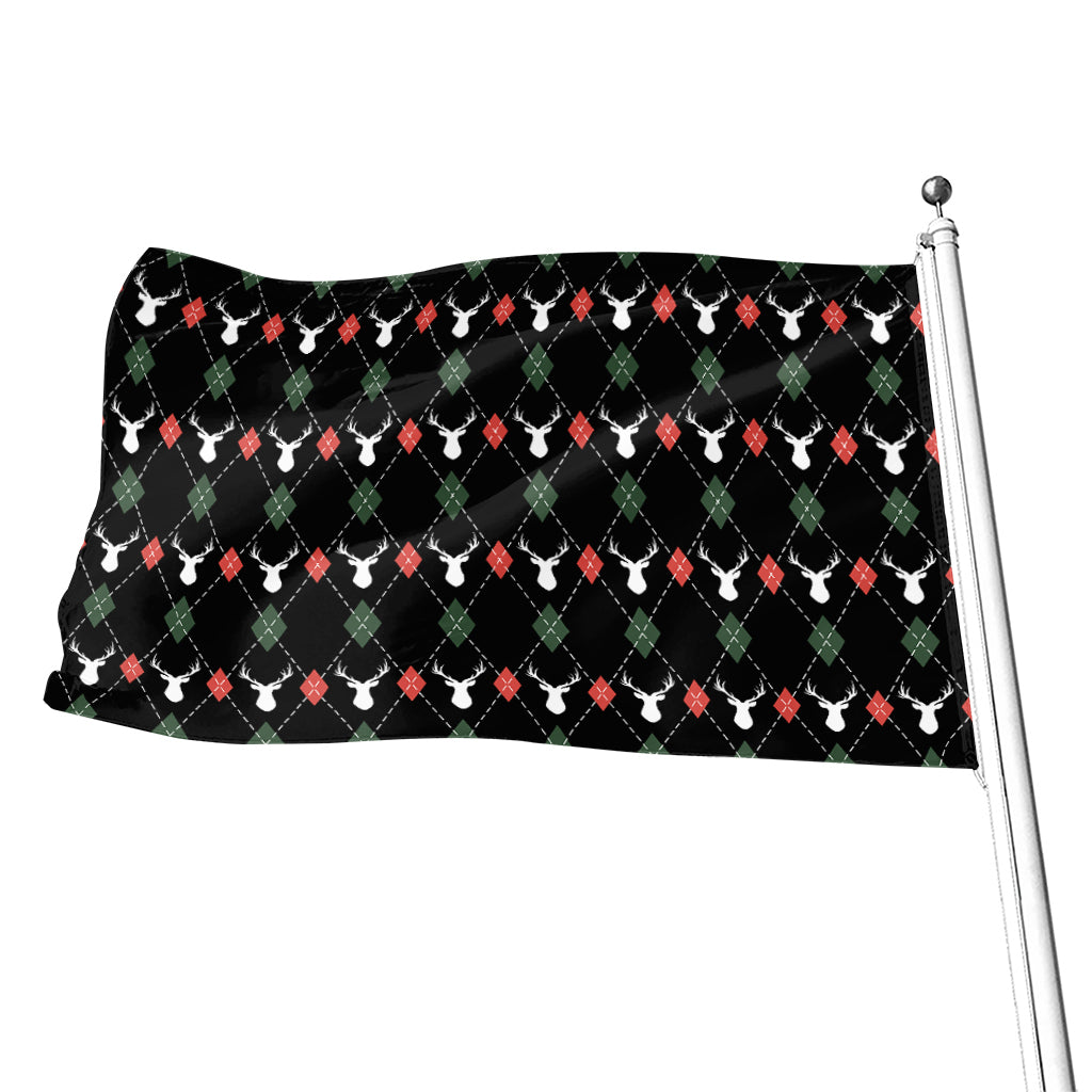 Christmas Deer Argyle Pattern Print Flag