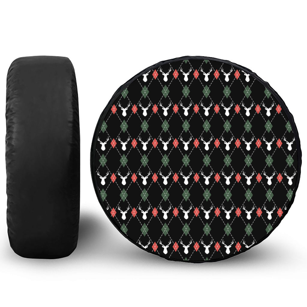 Christmas Deer Argyle Pattern Print Tire Cover