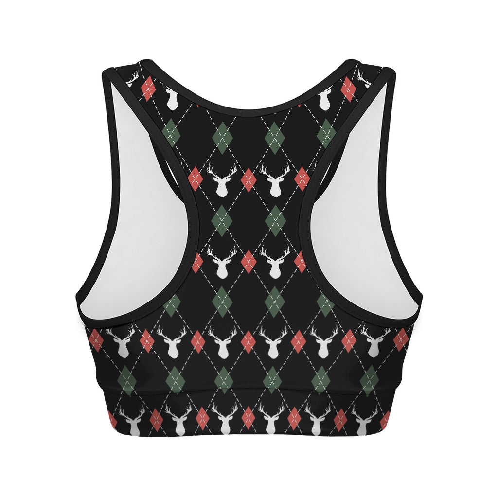 Christmas Deer Argyle Pattern Print Women's Sports Bra
