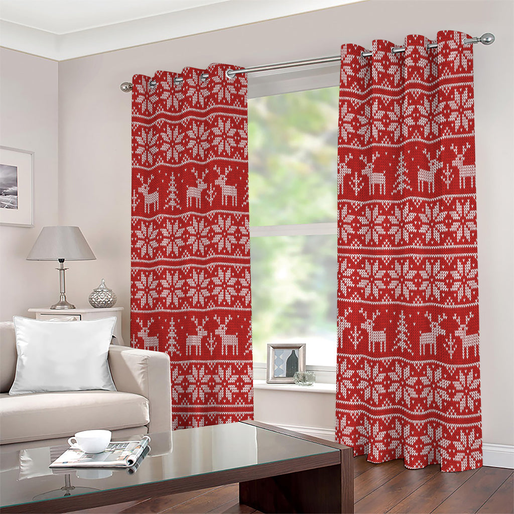 Christmas Deer Knitted Pattern Print Extra Wide Grommet Curtains