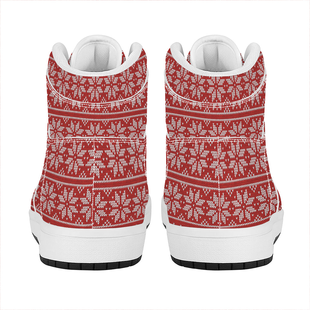 Christmas Deer Knitted Pattern Print High Top Leather Sneakers