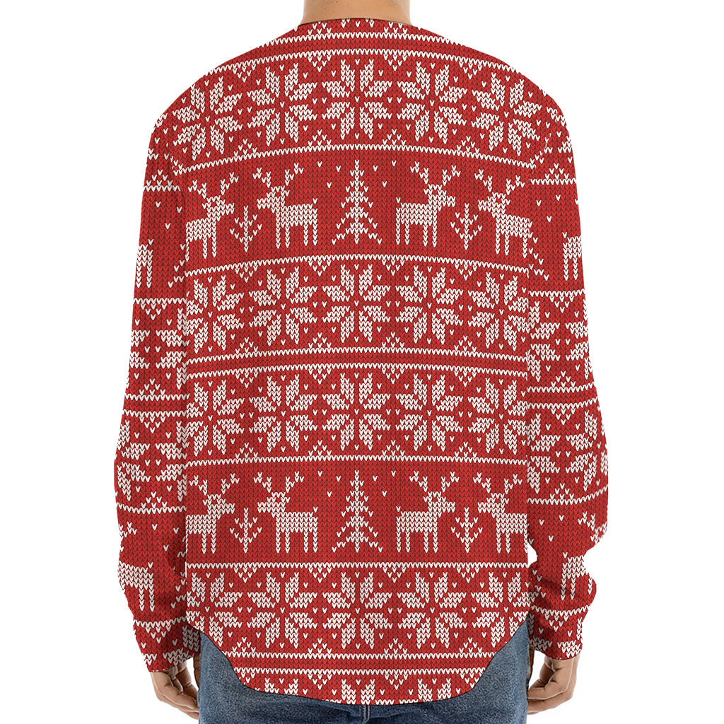 Christmas Deer Knitted Pattern Print Long Sleeve Baseball Jersey