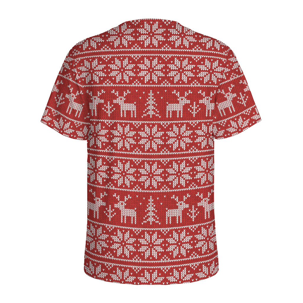 Christmas Deer Knitted Pattern Print Men's Sports T-Shirt