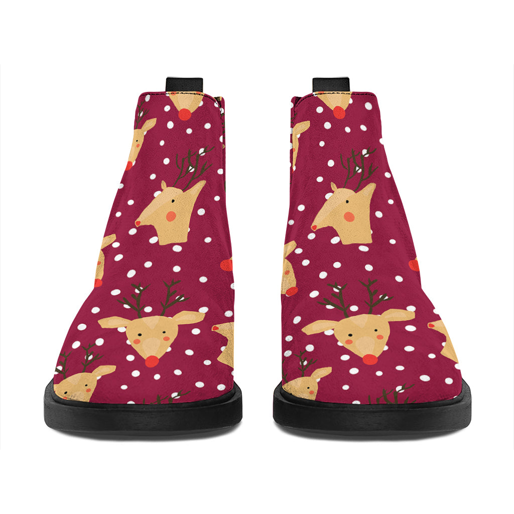 Christmas Deer Pattern Print Flat Ankle Boots