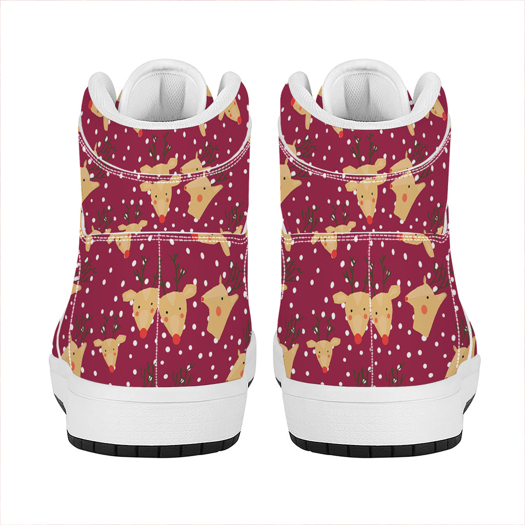 Christmas Deer Pattern Print High Top Leather Sneakers