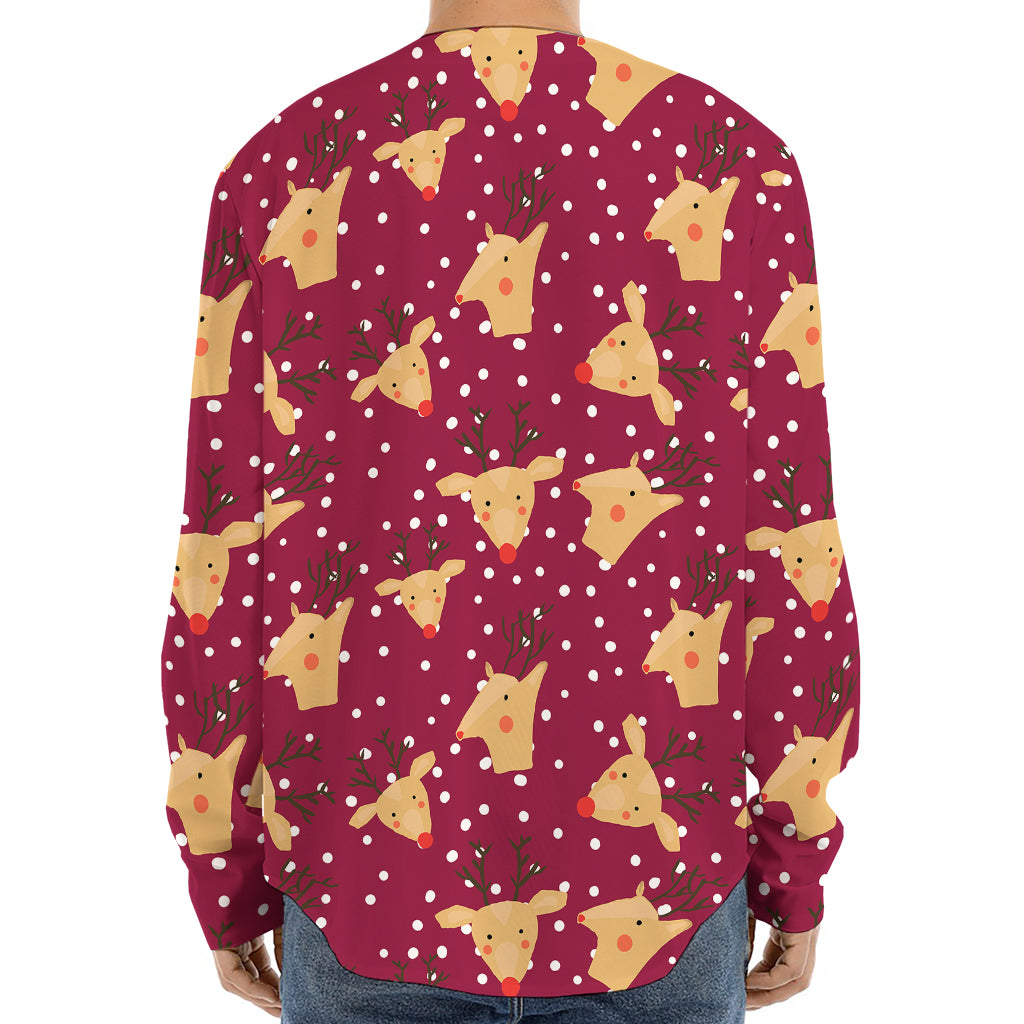 Christmas Deer Pattern Print Long Sleeve Baseball Jersey