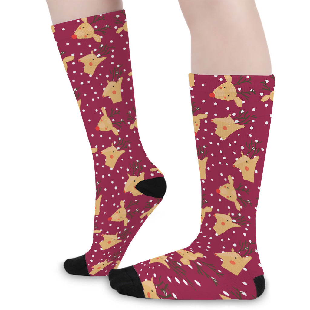 Christmas Deer Pattern Print Long Socks