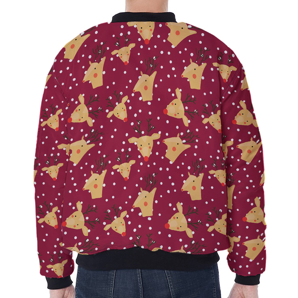 Christmas Deer Pattern Print Zip Sleeve Bomber Jacket