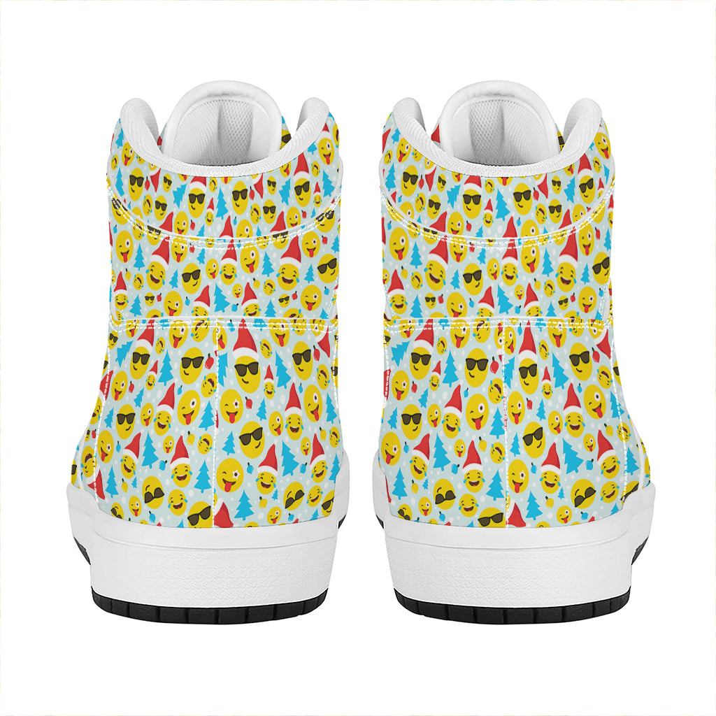Christmas Emoji Pattern Print High Top Leather Sneakers