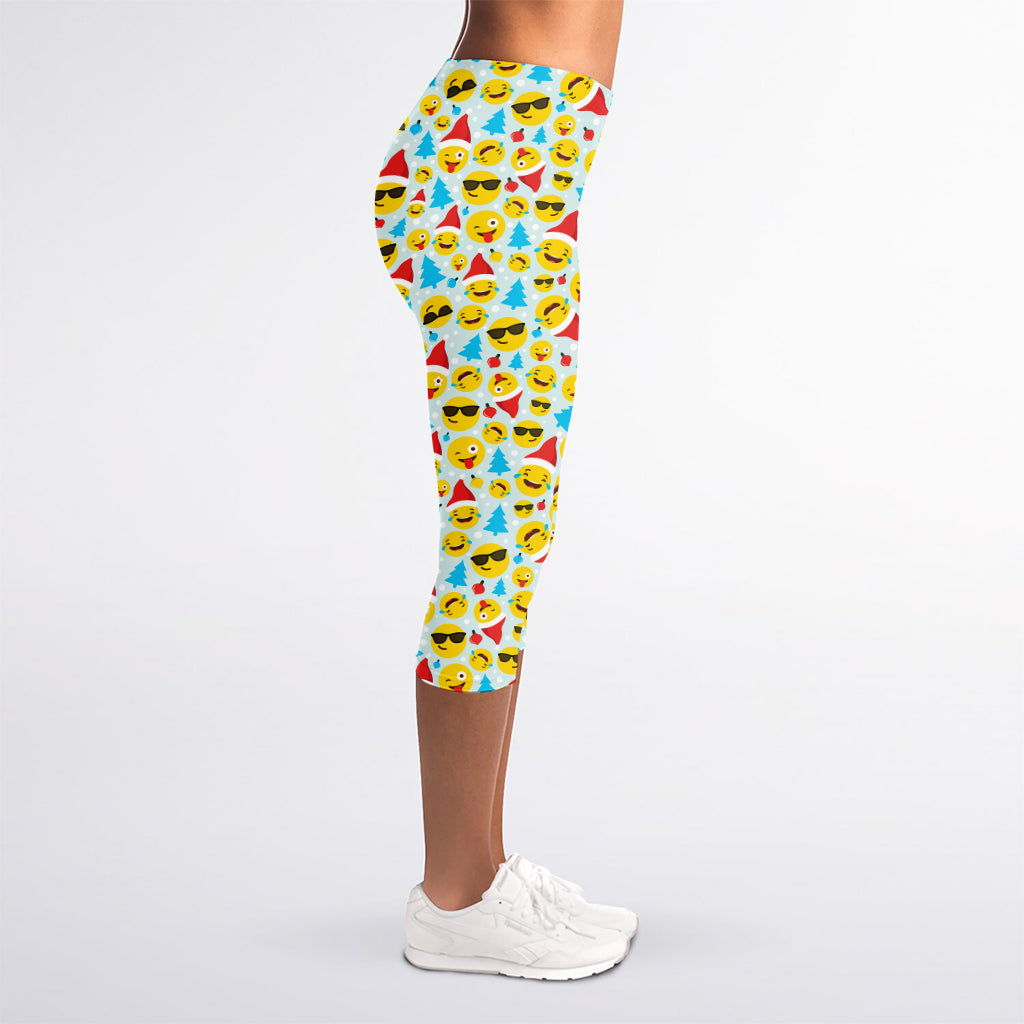 Christmas Emoji Pattern Print Women's Capri Leggings
