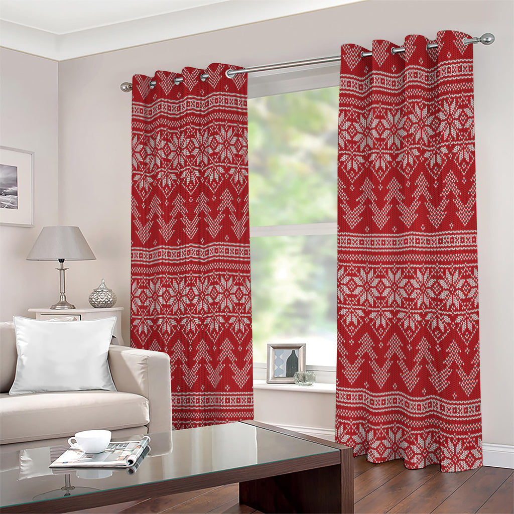 Christmas Festive Knitted Pattern Print Extra Wide Grommet Curtains