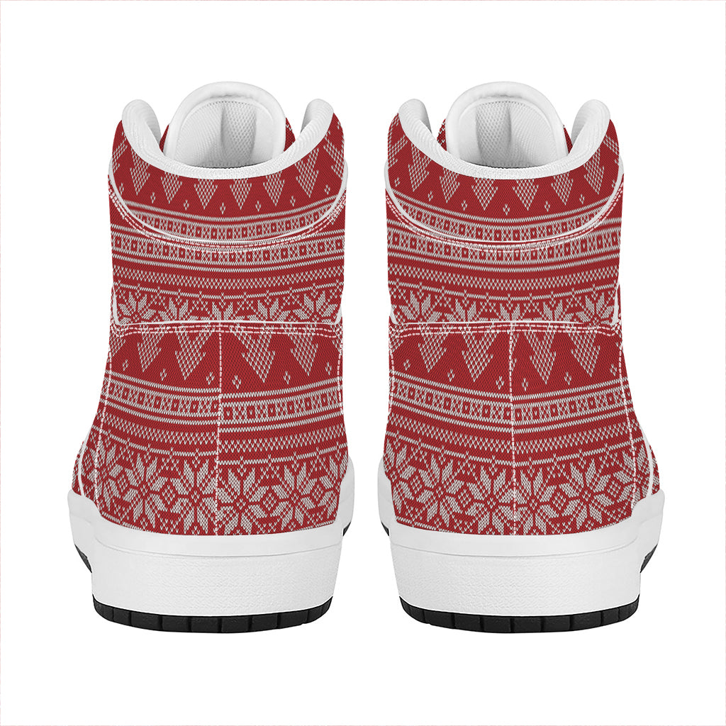 Christmas Festive Knitted Pattern Print High Top Leather Sneakers