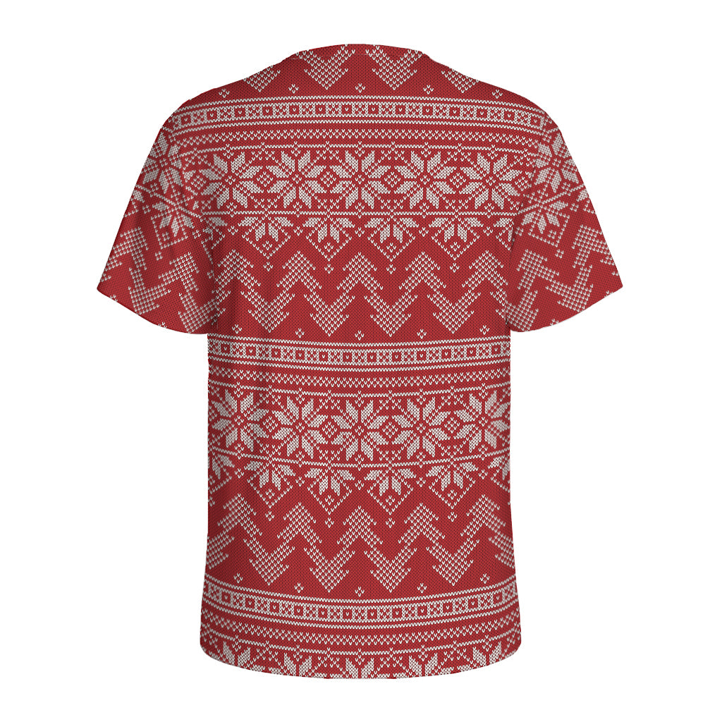 Christmas Festive Knitted Pattern Print Men's Sports T-Shirt