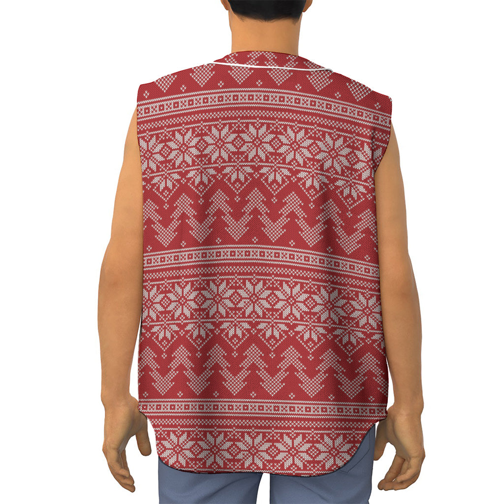 Christmas Festive Knitted Pattern Print Sleeveless Baseball Jersey