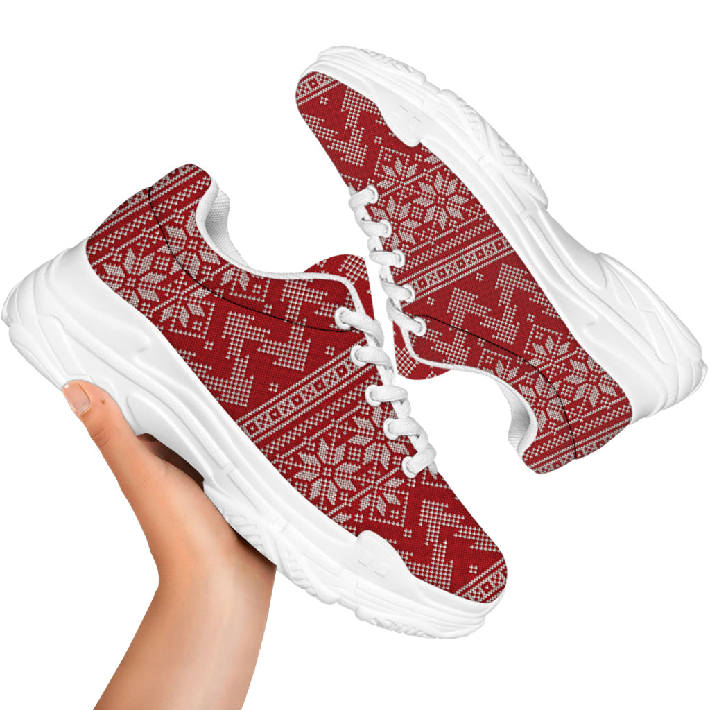Christmas Festive Knitted Pattern Print White Chunky Shoes
