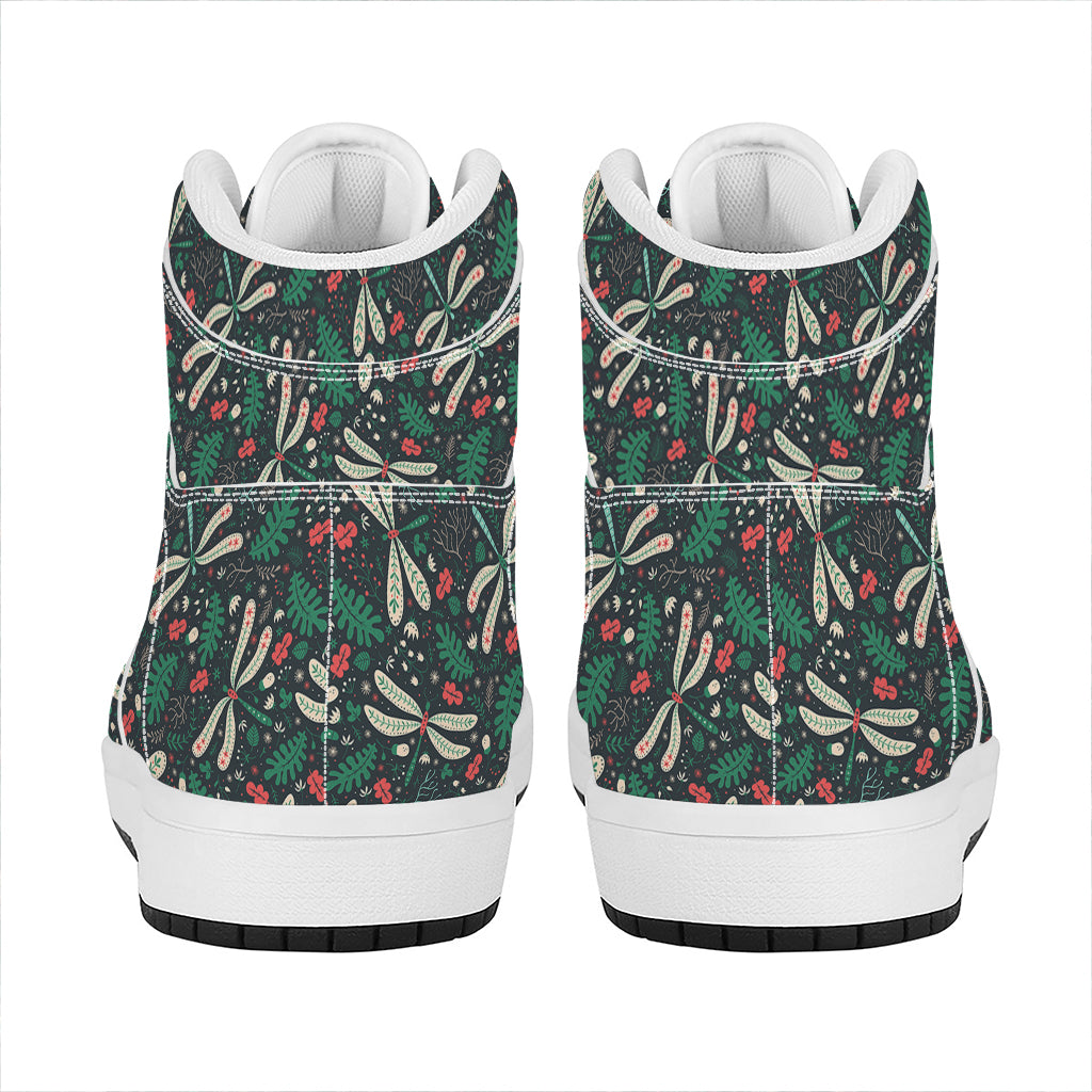 Christmas Floral Dragonfly Pattern Print High Top Leather Sneakers