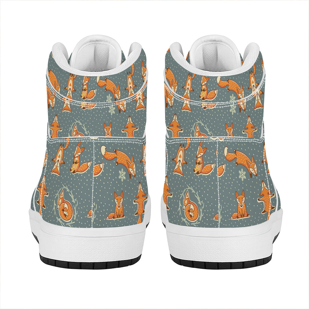 Christmas Fox Pattern Print High Top Leather Sneakers