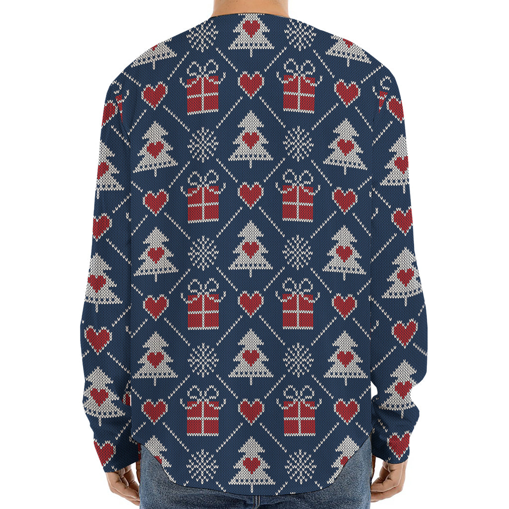 Christmas Gift Knitted Pattern Print Long Sleeve Baseball Jersey