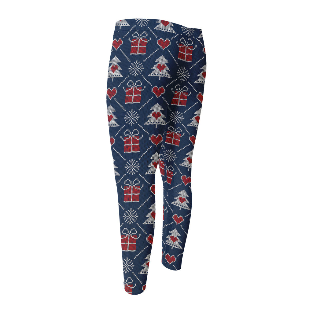 Christmas Gift Knitted Pattern Print Men's Compression Pants