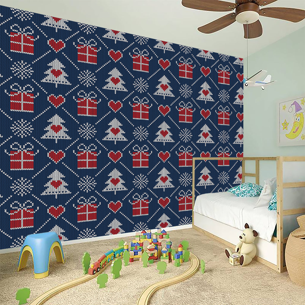 Christmas Gift Knitted Pattern Print Wall Sticker