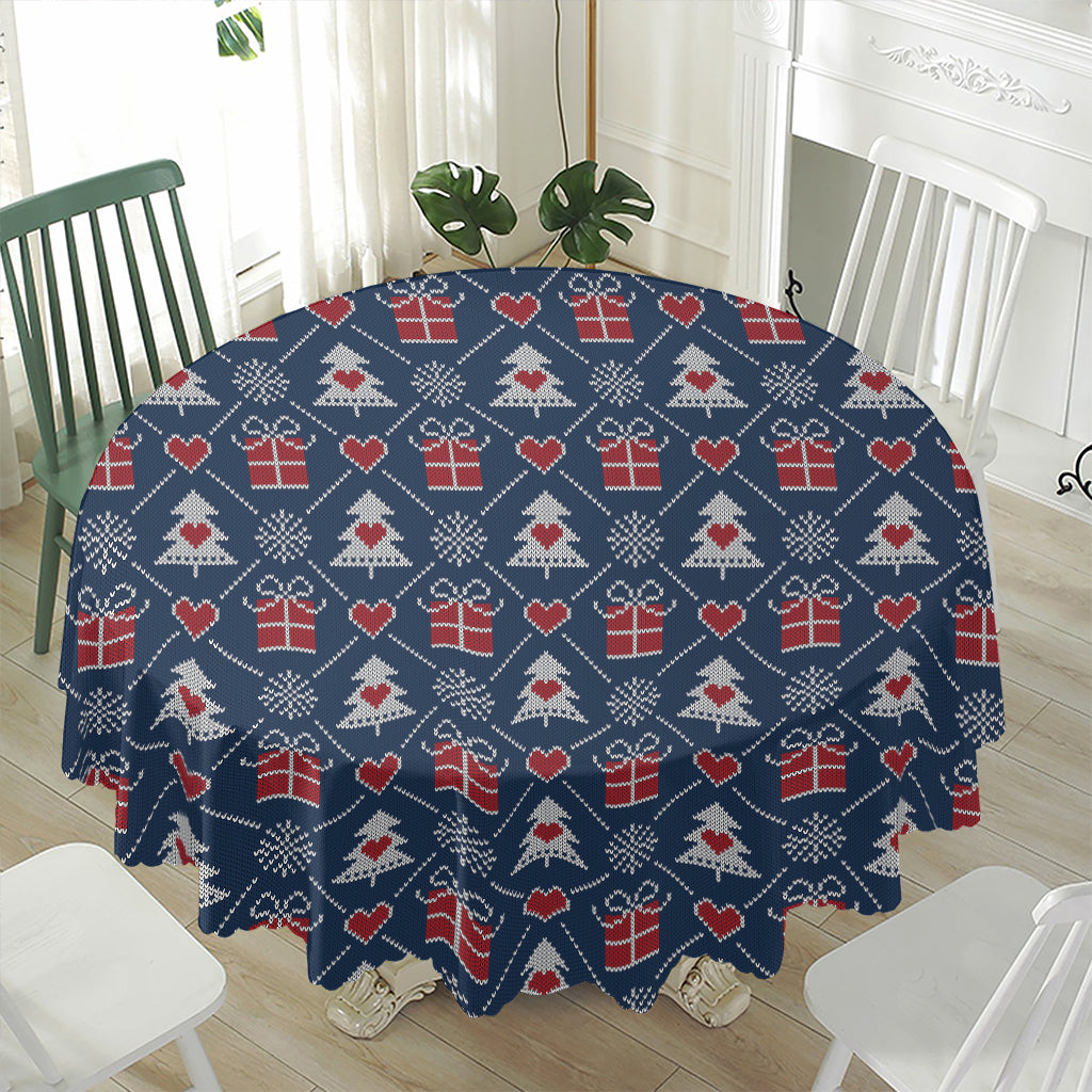 Christmas Gift Knitted Pattern Print Waterproof Round Tablecloth