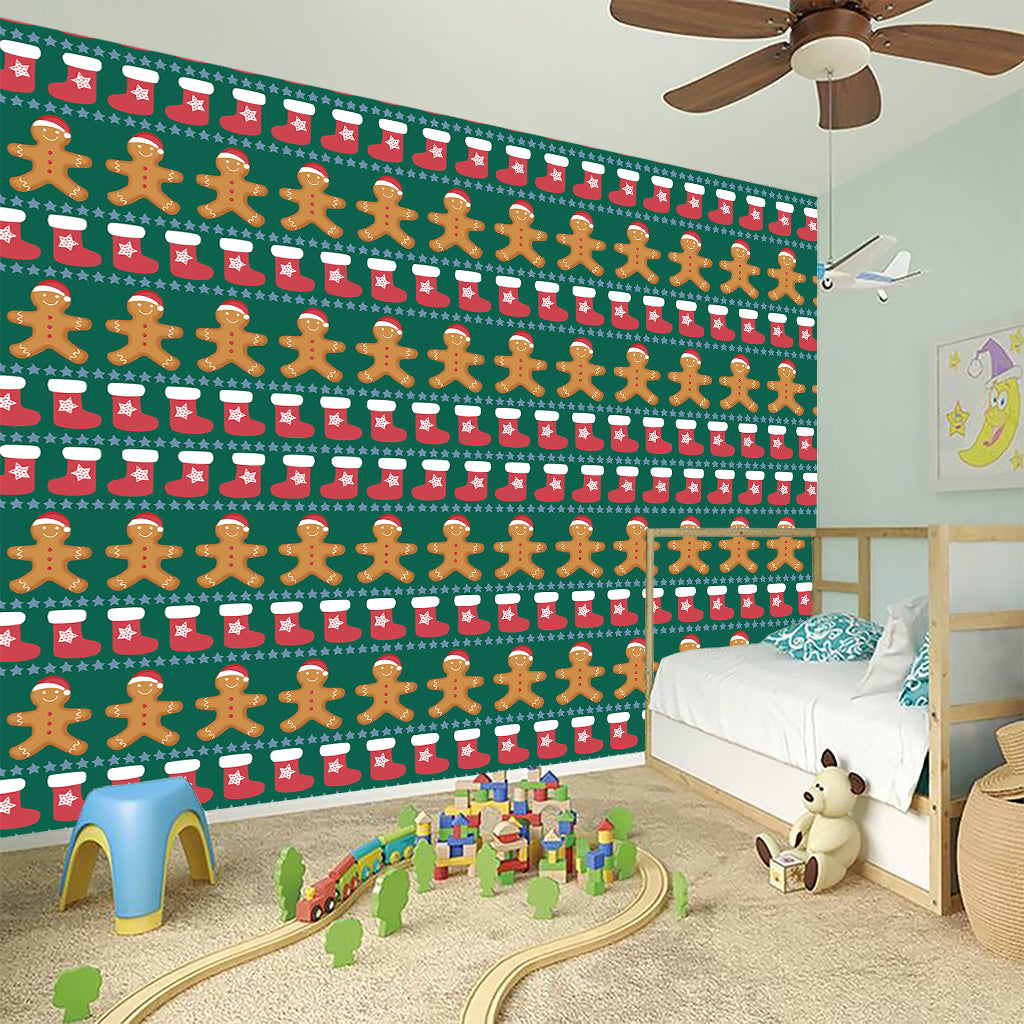 Christmas Gingerbread Man Pattern Print Wall Sticker