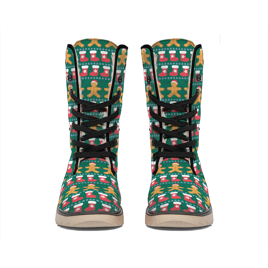 Christmas Gingerbread Man Pattern Print Winter Boots