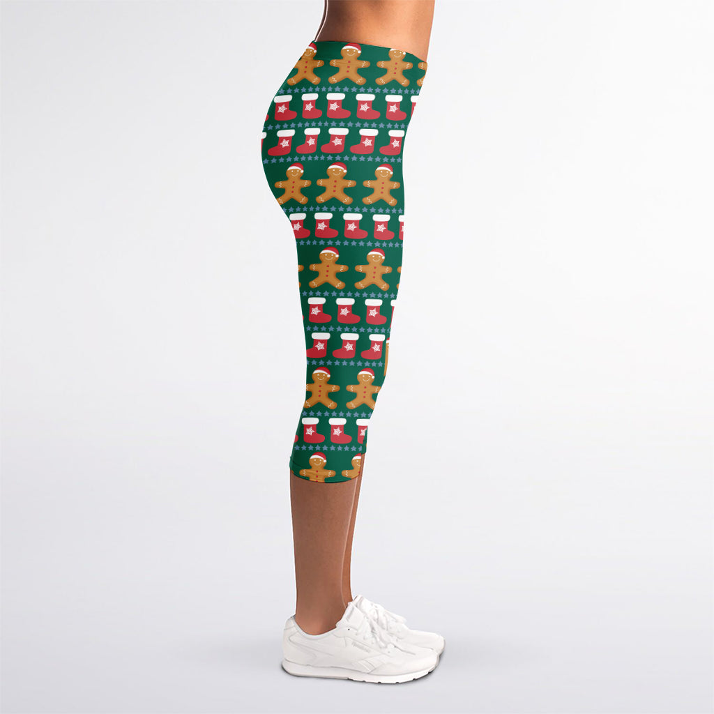Christmas Gingerbread Man Pattern Print Women's Capri Leggings