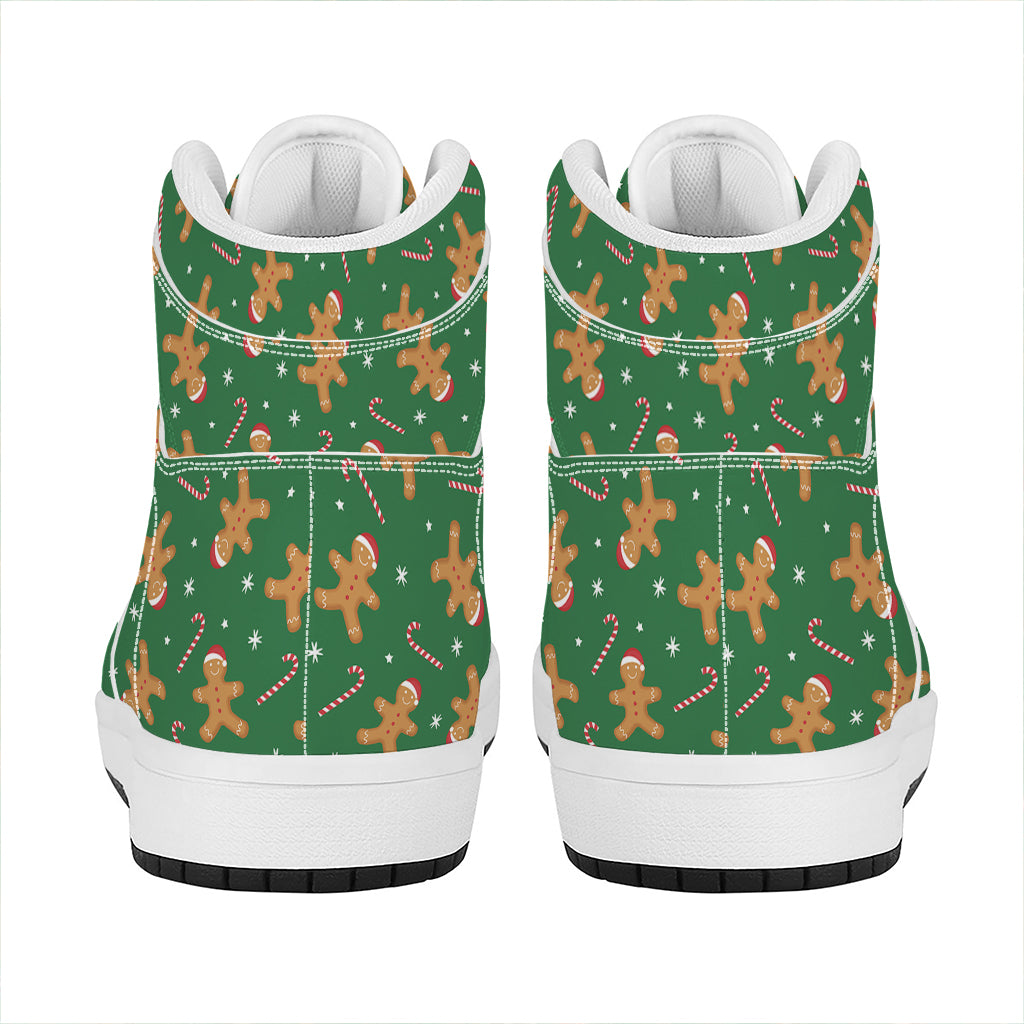 Christmas Gingerbread Pattern Print High Top Leather Sneakers