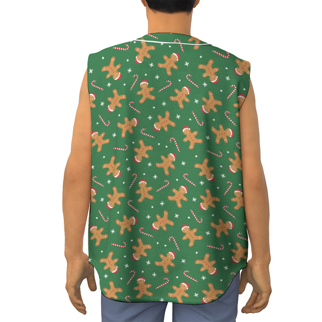 Christmas Gingerbread Pattern Print Sleeveless Baseball Jersey