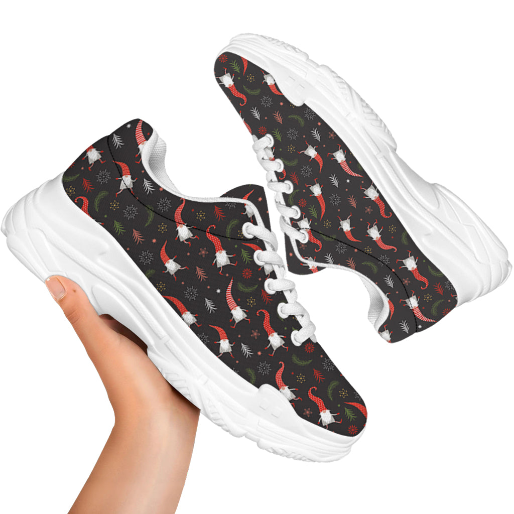 Christmas Gnomes Pattern Print White Chunky Shoes
