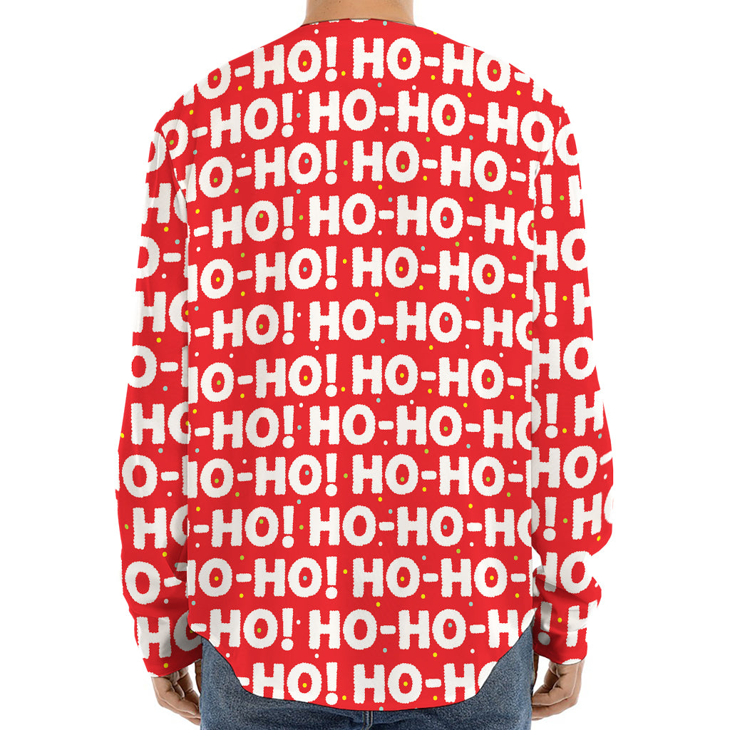 Christmas Ho Ho Ho Pattern Print Long Sleeve Baseball Jersey