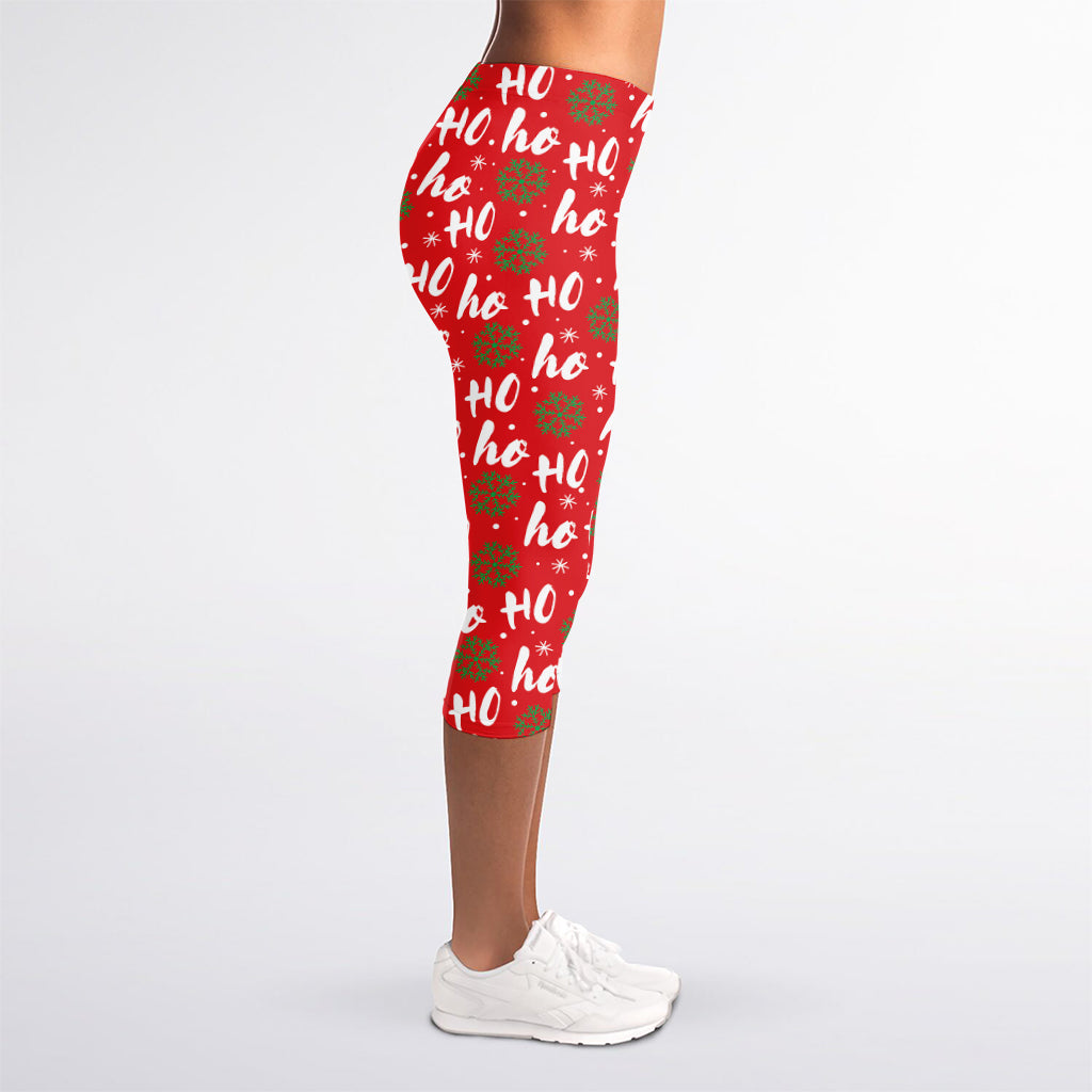 Christmas Hohoho Santa Claus Laugh Print Women's Capri Leggings